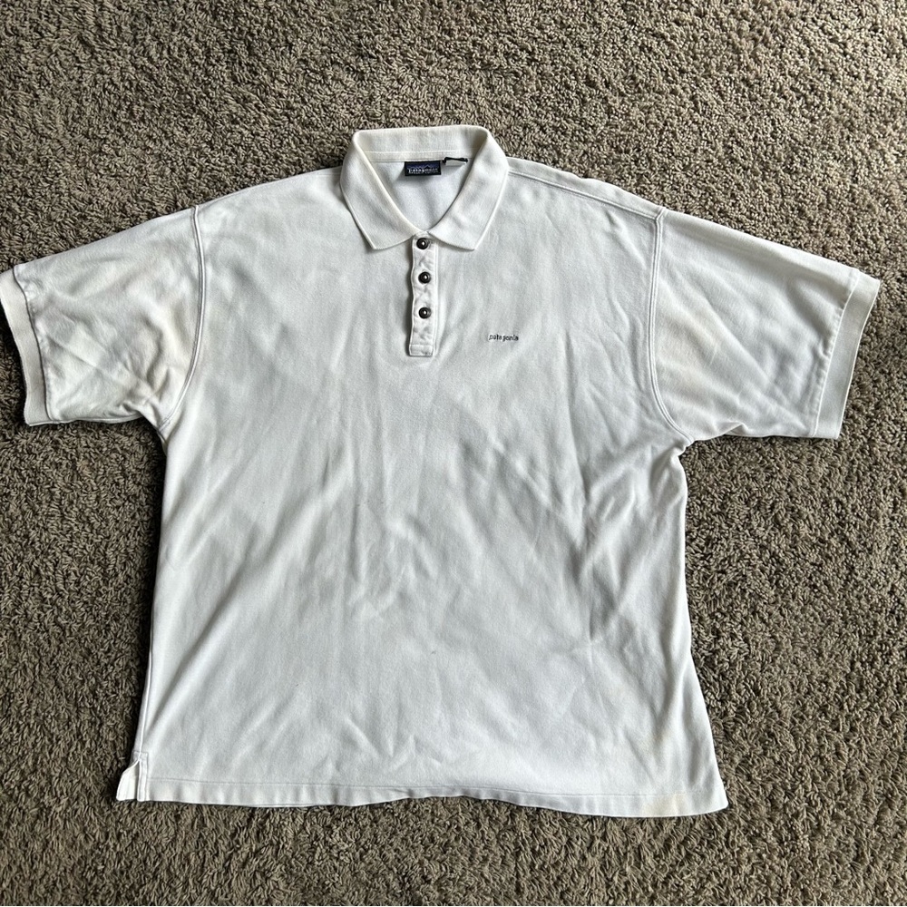 Vintage 1996 Patagonia Polo Men's Large White Organic Cotton Retro Pique Shirt